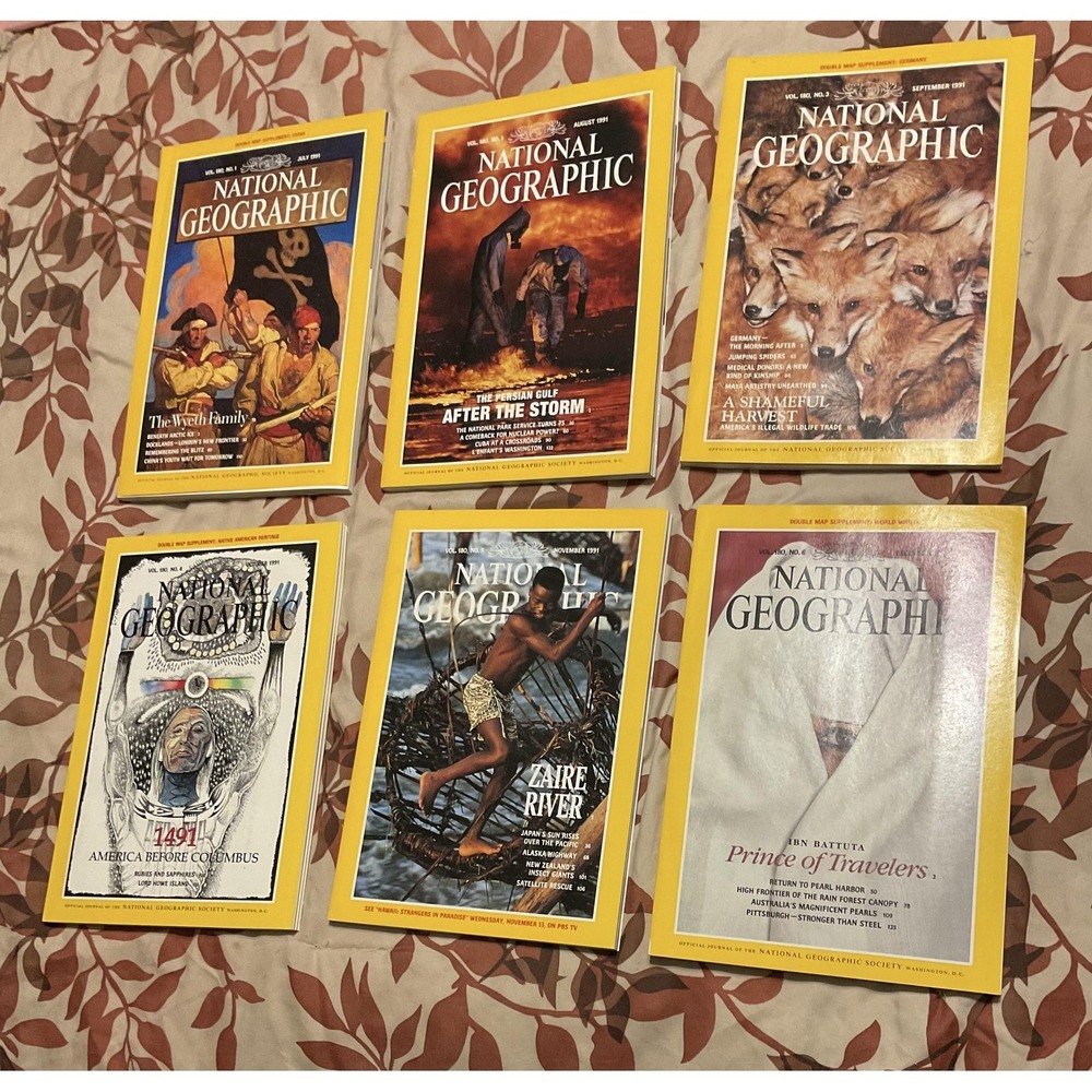 Vintage National Geographic Magazine Lot July-Dec 1991 Vol 180‎ 1-6 Travel